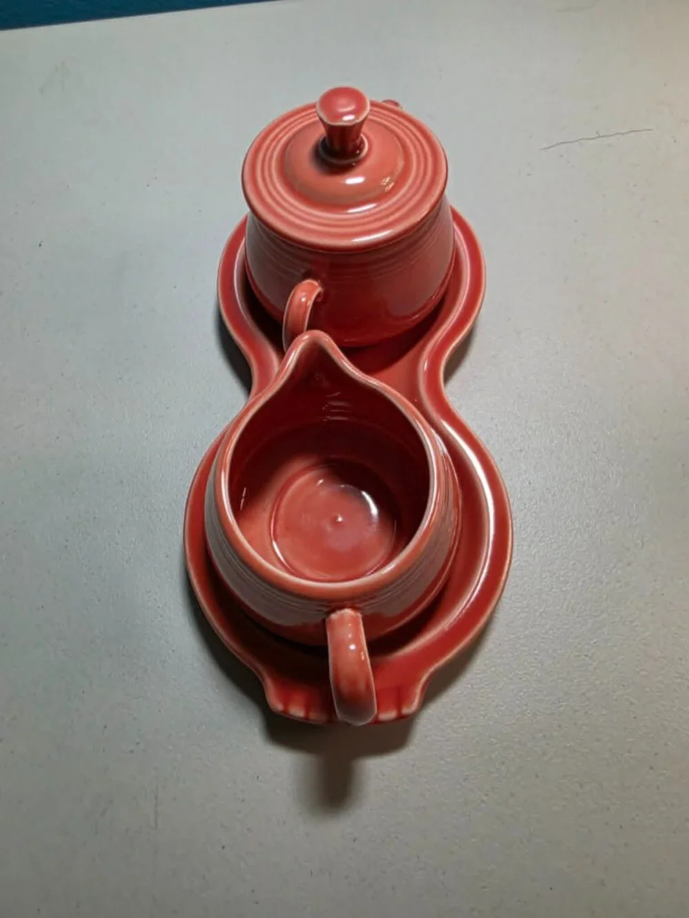 ☕ Fiesta Ceramic Sugar Bowl and Creamer Set with Figure 8 Tray (Persimmon)